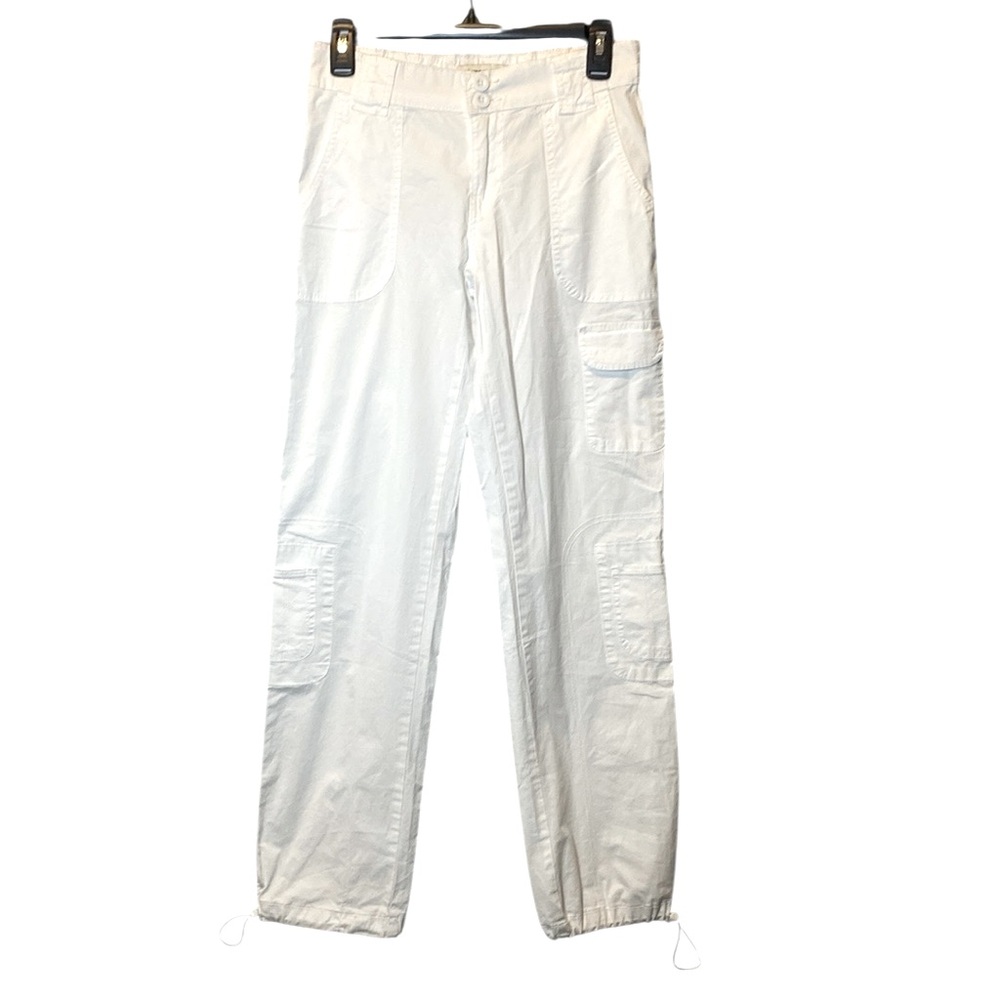 LoveGen Cargo Pants Women’s 3/27 White Mid Rise Adjustable Bottom Leg Elastic